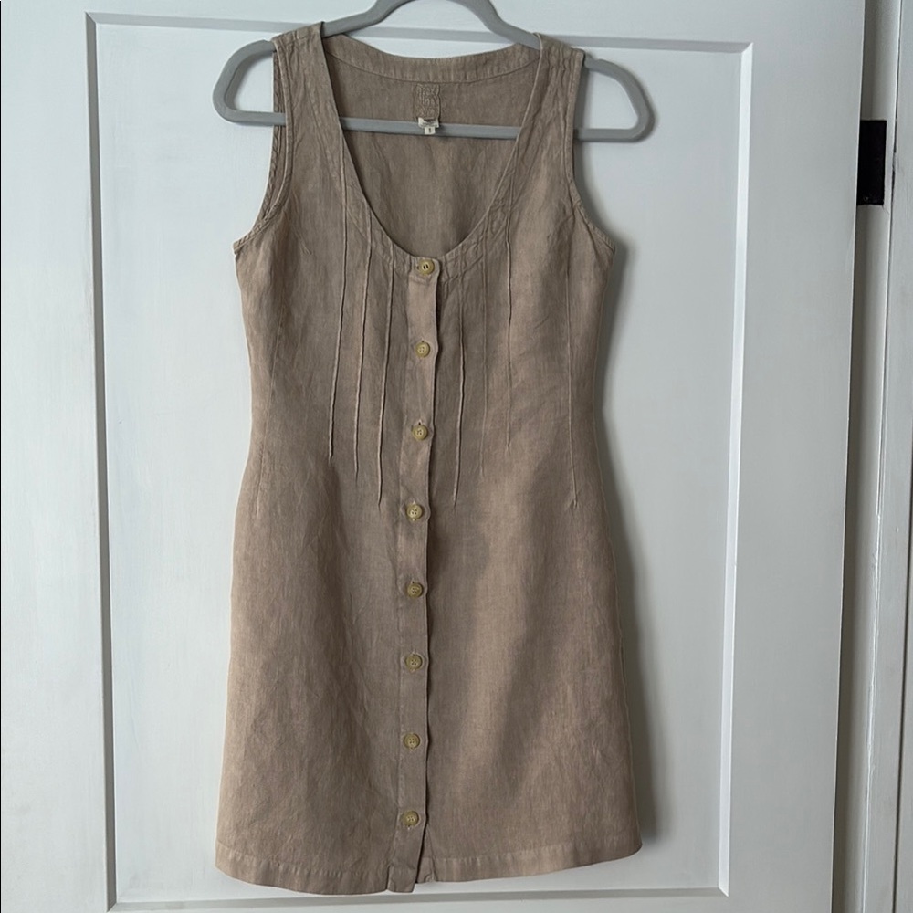 120% Lino Italian Made Tan Sleeveless Button-Down Dress XS IT 38 Reformation